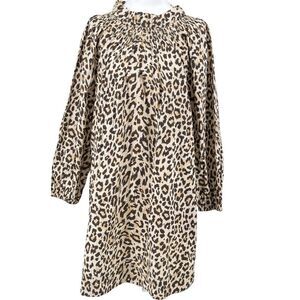 NWT J. Crew Leopard Print 100% Cotton Puff Sleeve Shift Dress Sz S Lace-Up